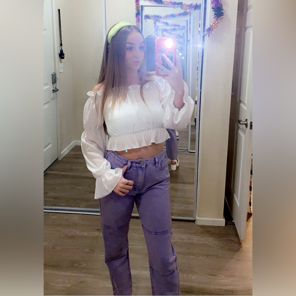 High Waisted Straight Leg Jeans Light Purple Size 2 XS